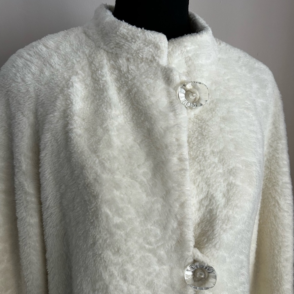 Vintage Ivory Textured Faux Fur Long Maxi Coat
